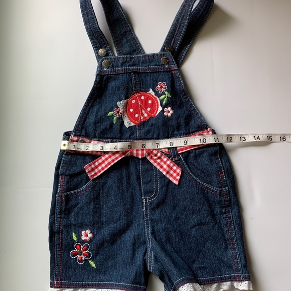 Young Hearts Ladybug Floral Shortall Overalls - Picture 4 of 6